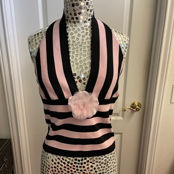 Pink & Black Veronique Young Striped Halter Top - Picture 1 of 6